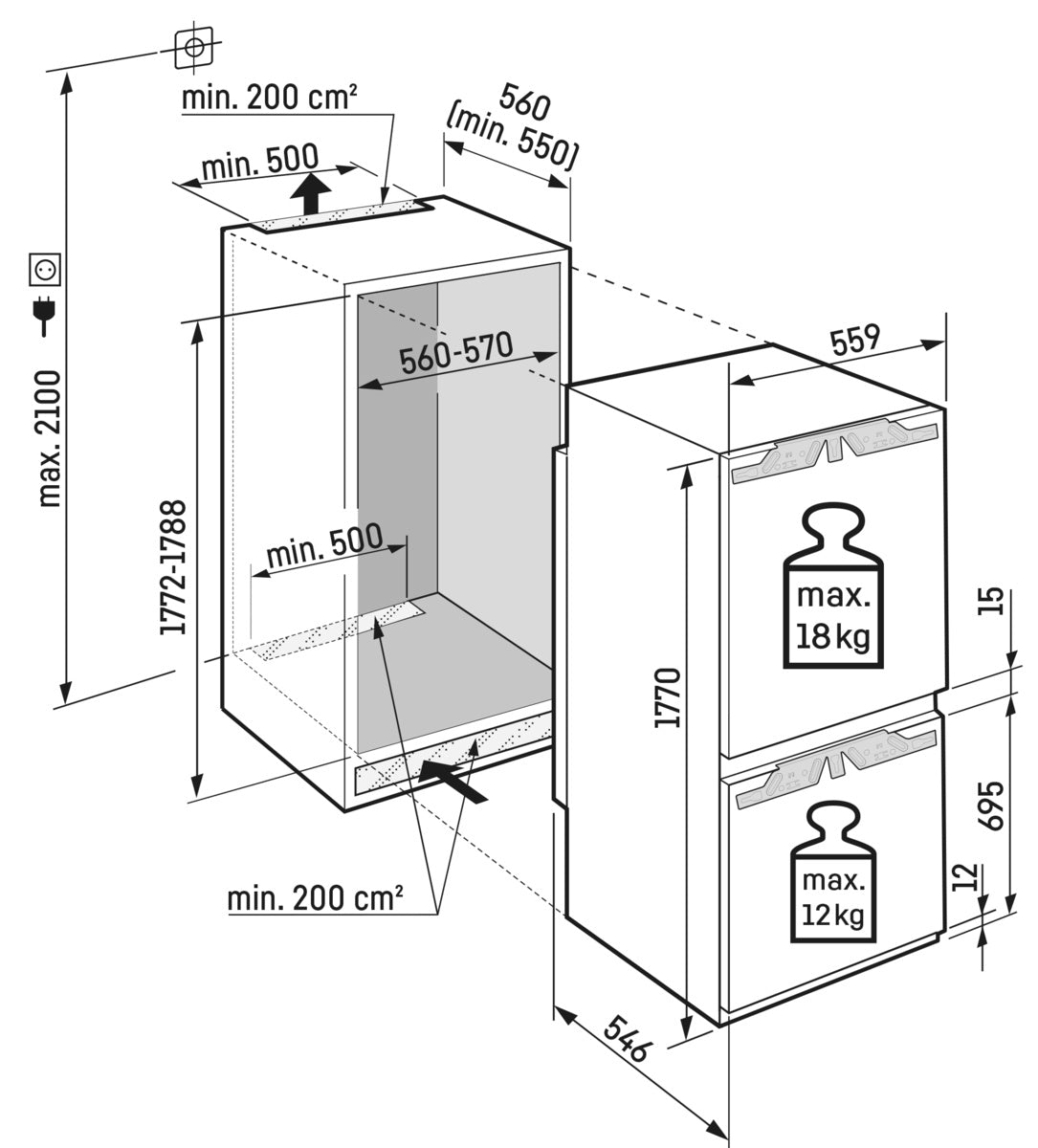 Liebherr 249L Integrated Fridge Freezer