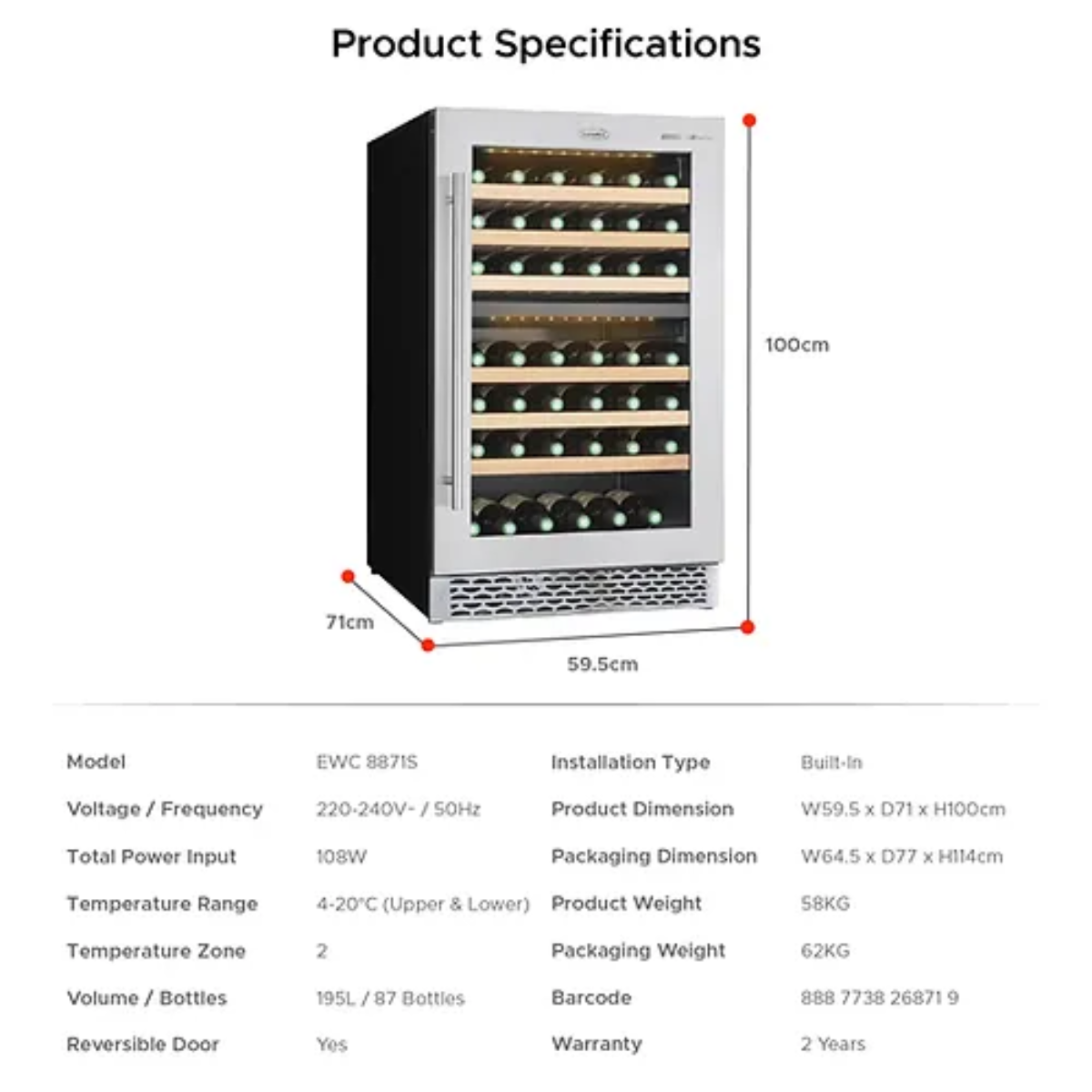 EuropAce 46 Bot Dual Zone Wine Cabinet